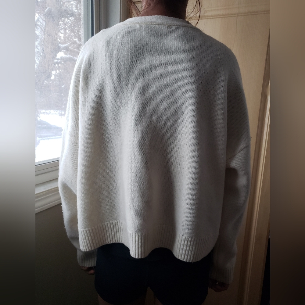 Zara 100% Wool Oversized Cream Button-Up Women's Sweater - Picture 11 of 12
